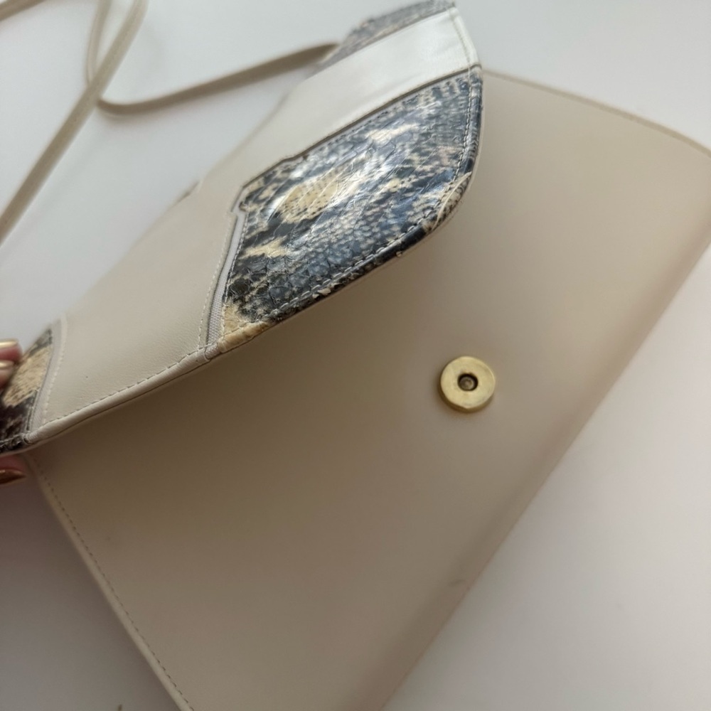 Neutral Snakeskin Accent Crossbody Bag | Beige Envelope Minimalist Shoulder - Picture 10 of 10